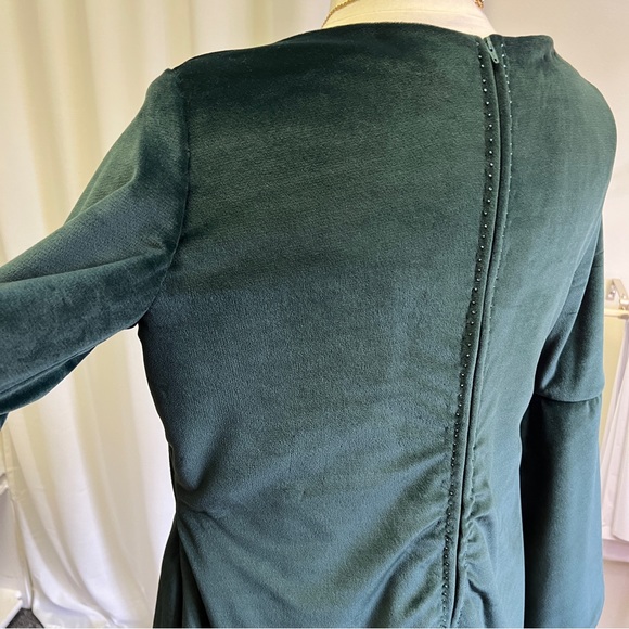 Vintage Style Handmade Green Velvet Bell Sleeve Mini Dress - Picture 7 of 16